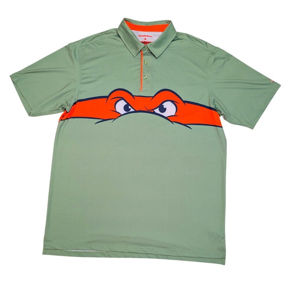 RSVLTS TMNT Michelangelo Breakfast Balls Golf Polo Mens L Green Nickelodeon